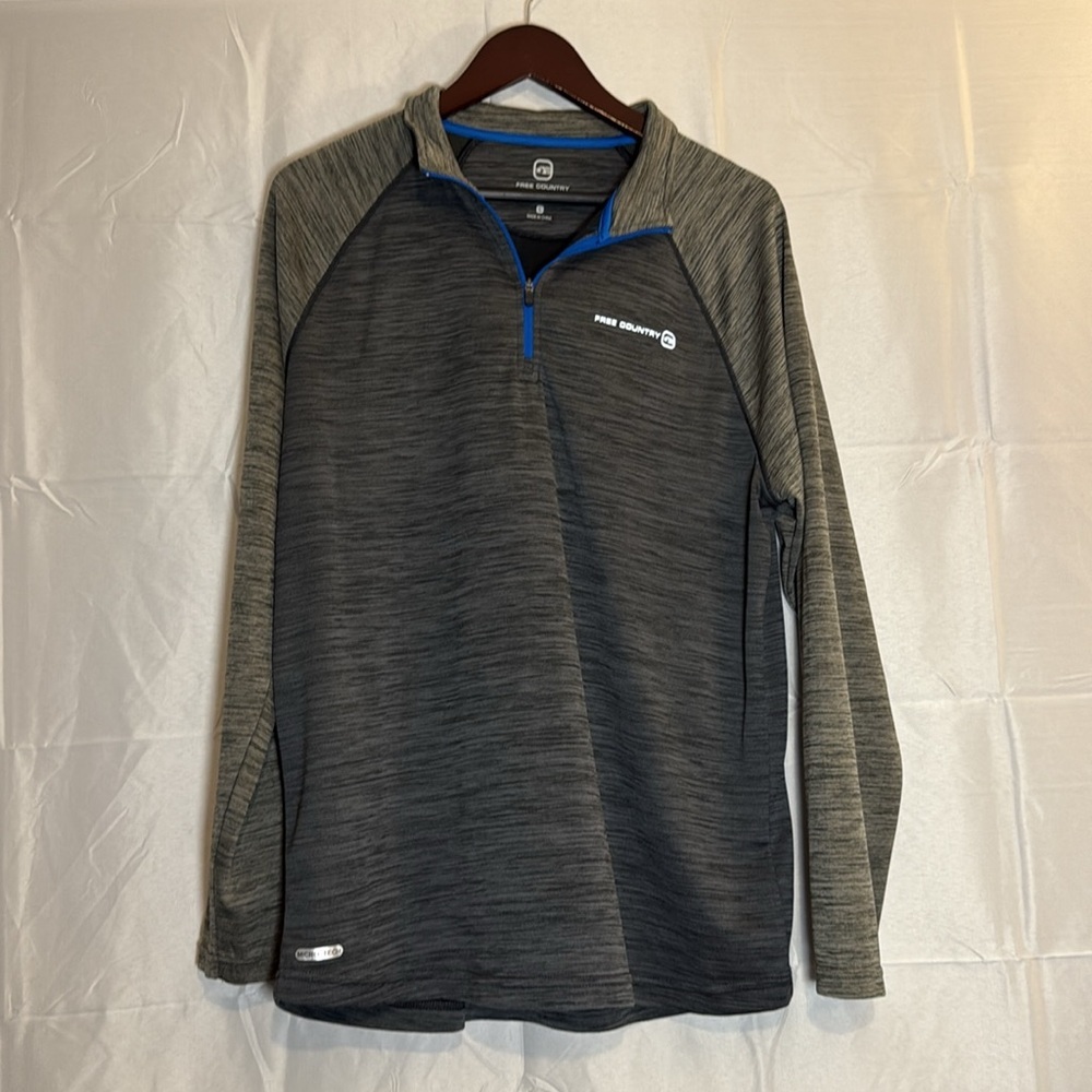 Free Country Men's Quarter-Zip Pullover Large Gray/Blue Heathered Activewear